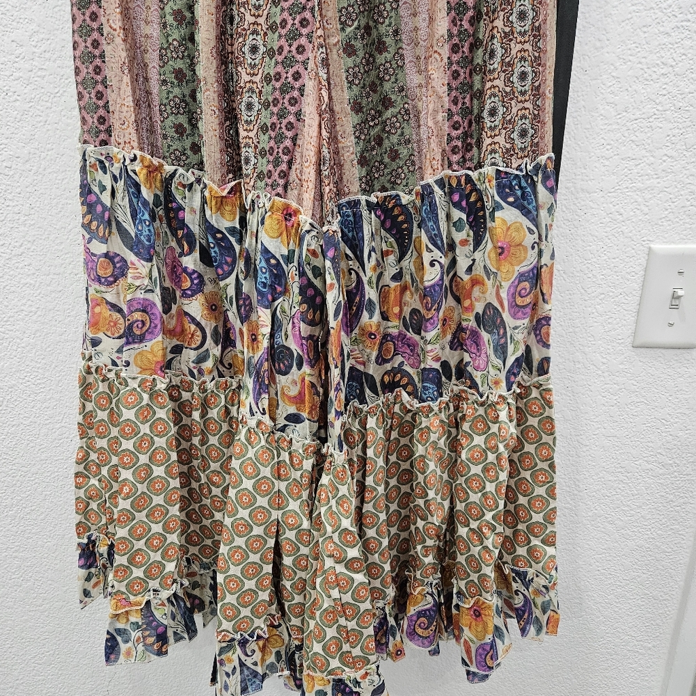 POL Boho Wide-Leg Palazzo Patchwork Pants - Beige, Green & Multicolor - Picture 3 of 7